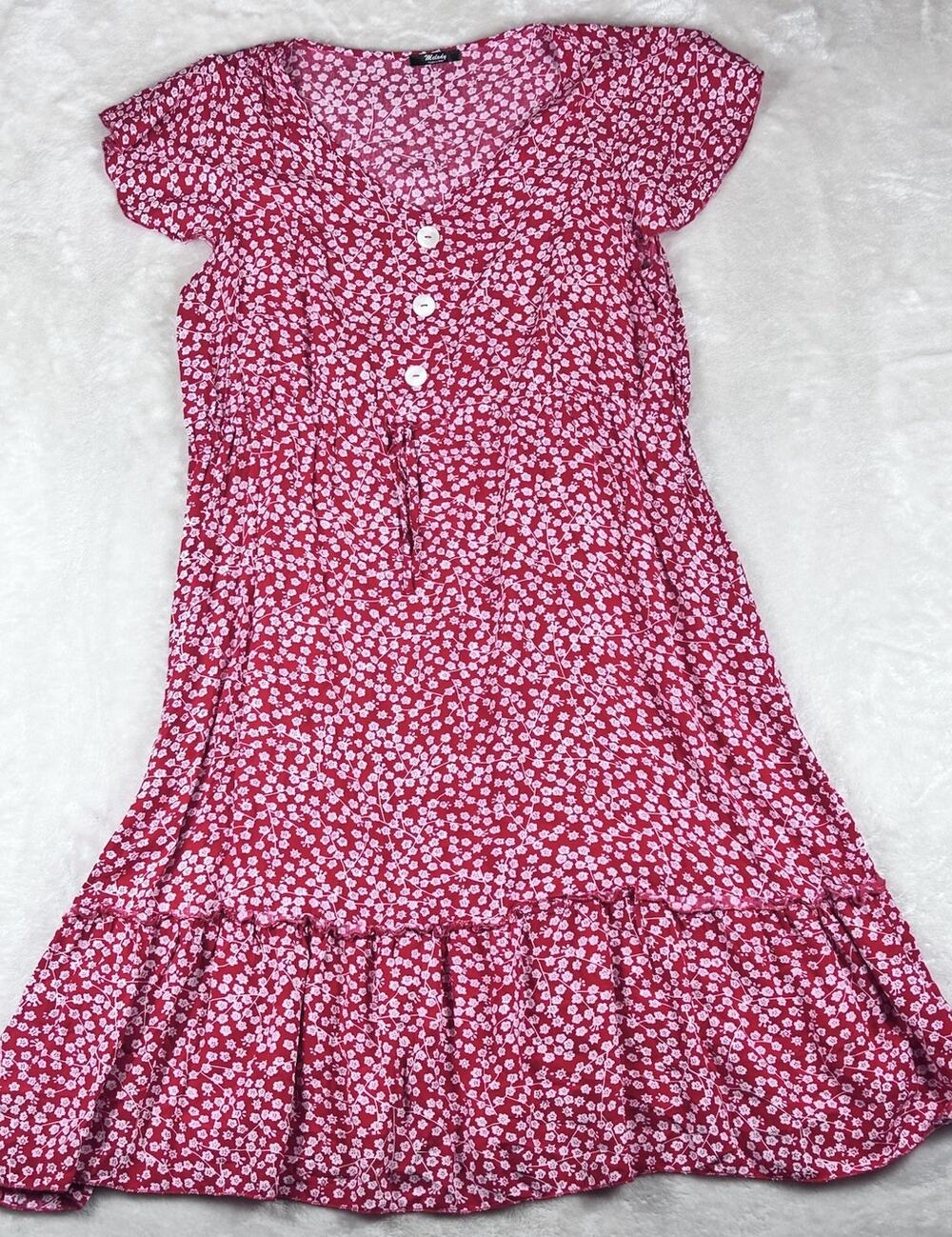Melody Dress Women’s Sz XL Red/White Floral Scoop Neck Cap Sleeves Sundress